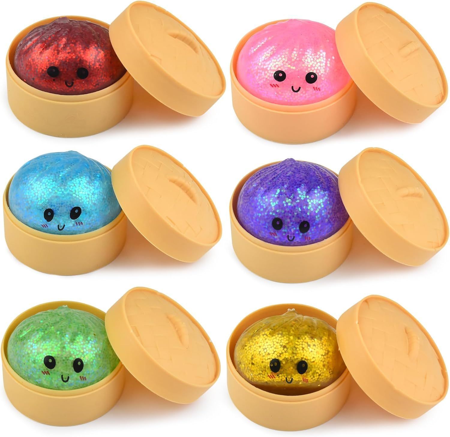 6Pcs Glitter Cute 5.5cm Bun Squishy Anxiety Relief Toy - Image 1