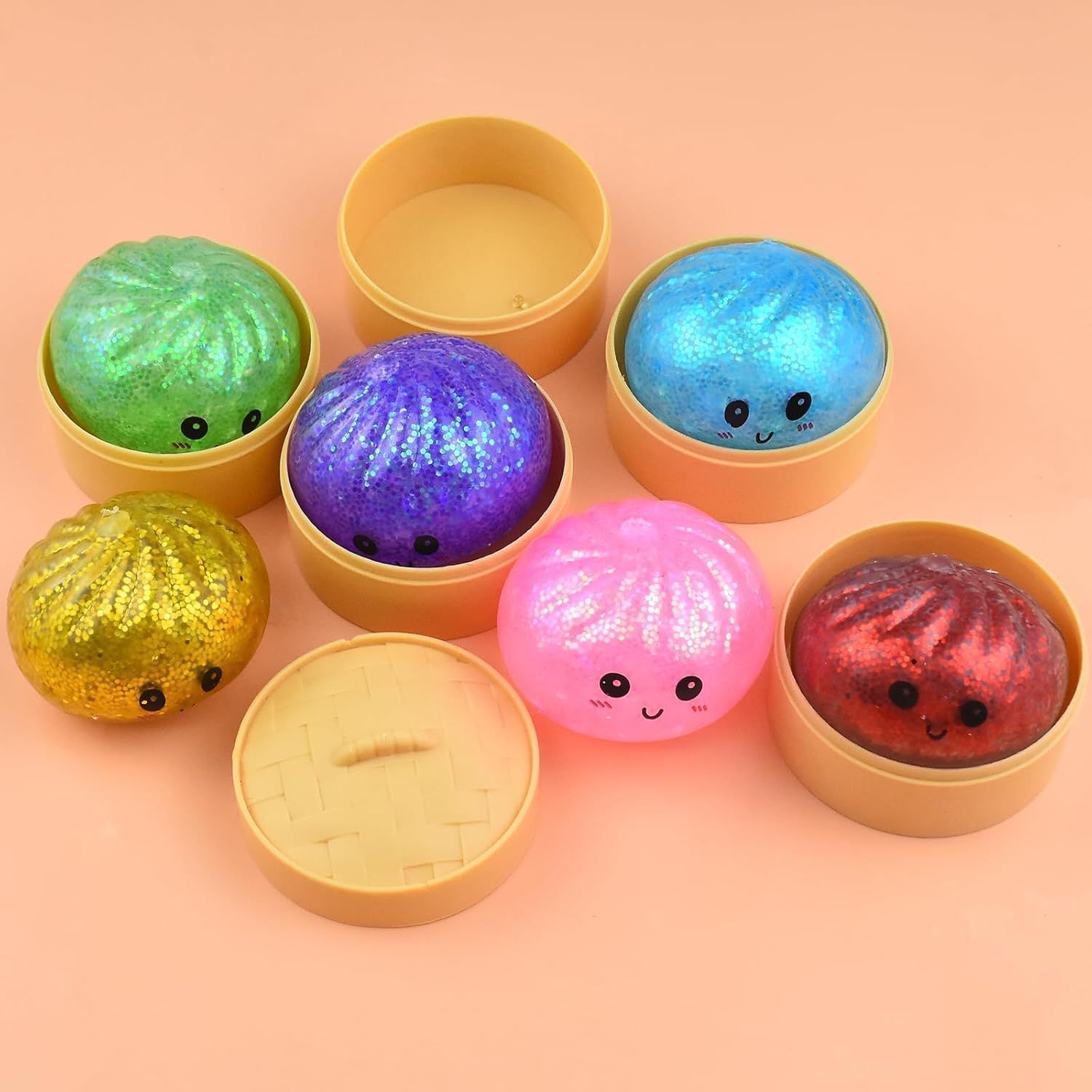 6Pcs Glitter Cute 5.5cm Bun Squishy Anxiety Relief Toy - Image 2