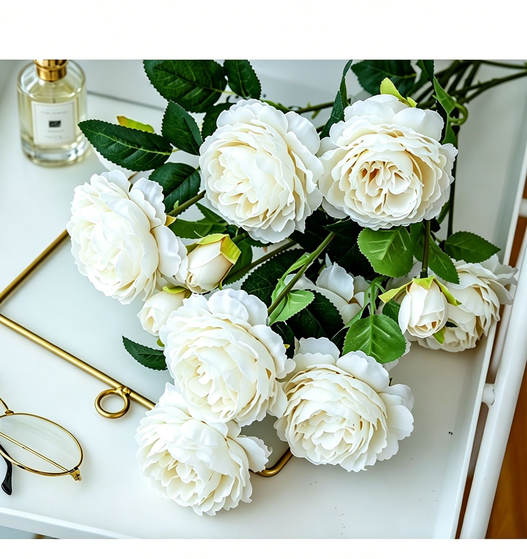 Artificial White French Peony, Soft Decor, 5 Pack - Image 2
