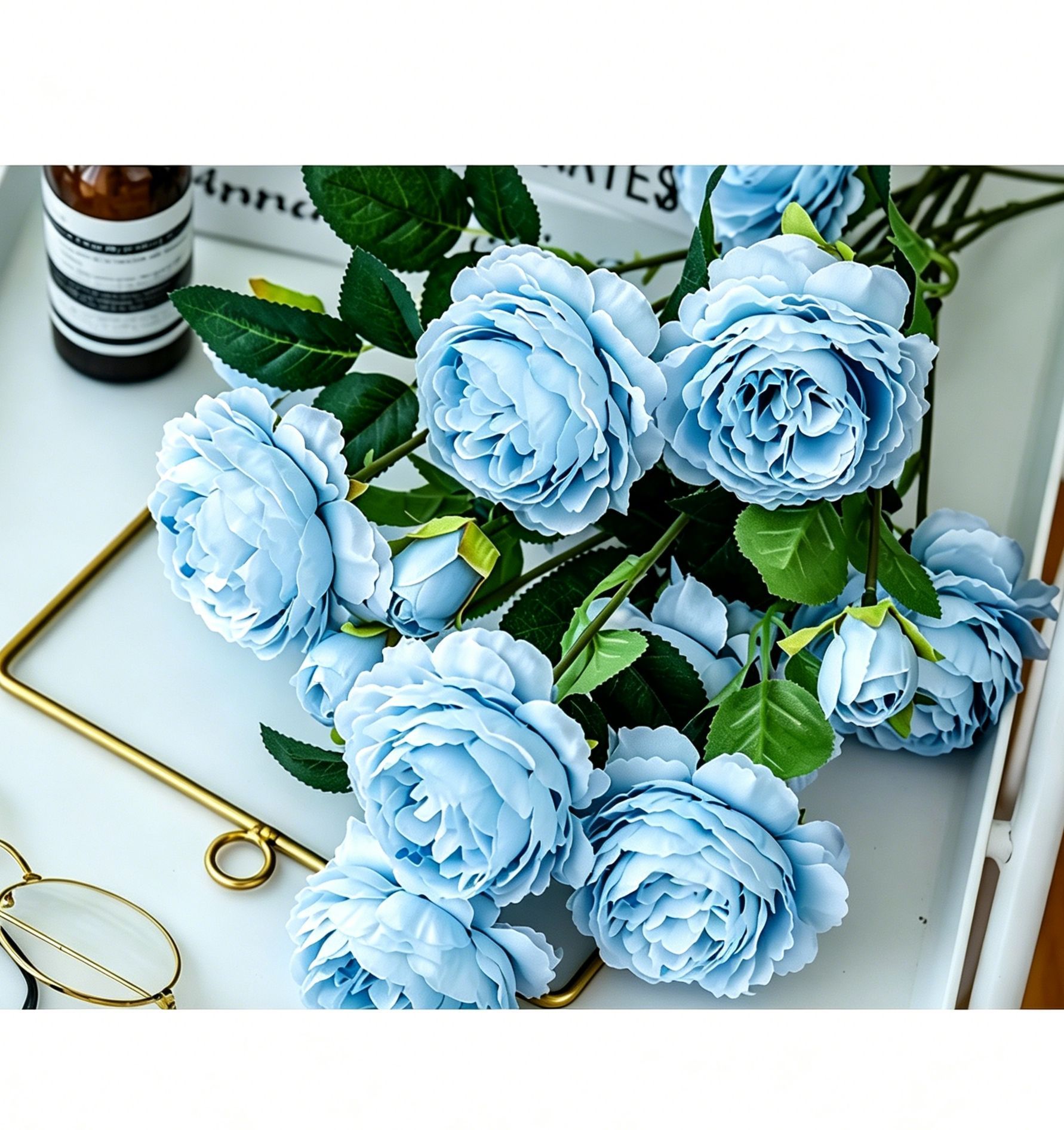 Artificial Blue French Peony, Fresh Decor, 2 Pack - Image 2