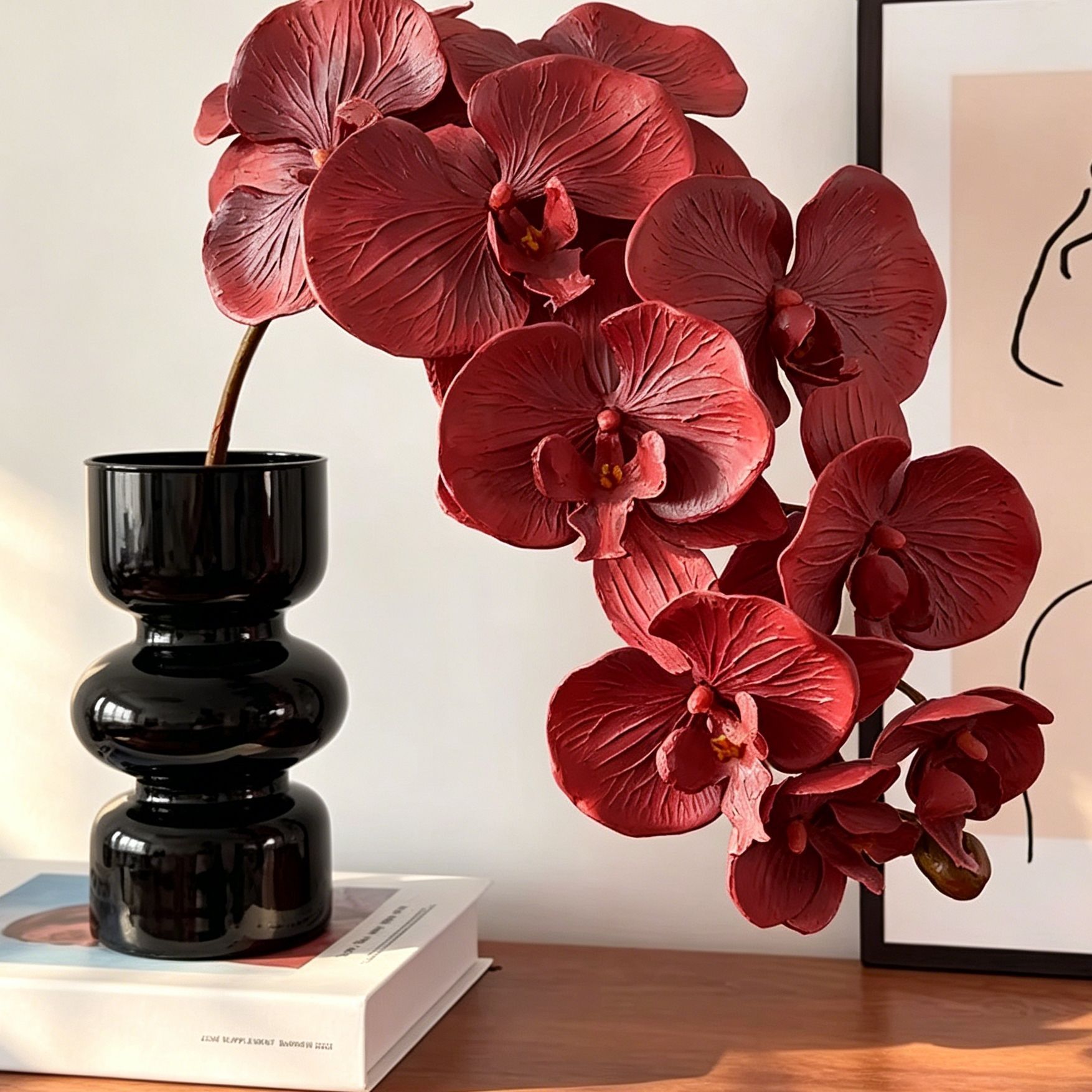 Artificial Oil Painting Phalaenopsis, Dark Red, 1 Pack - Image 2