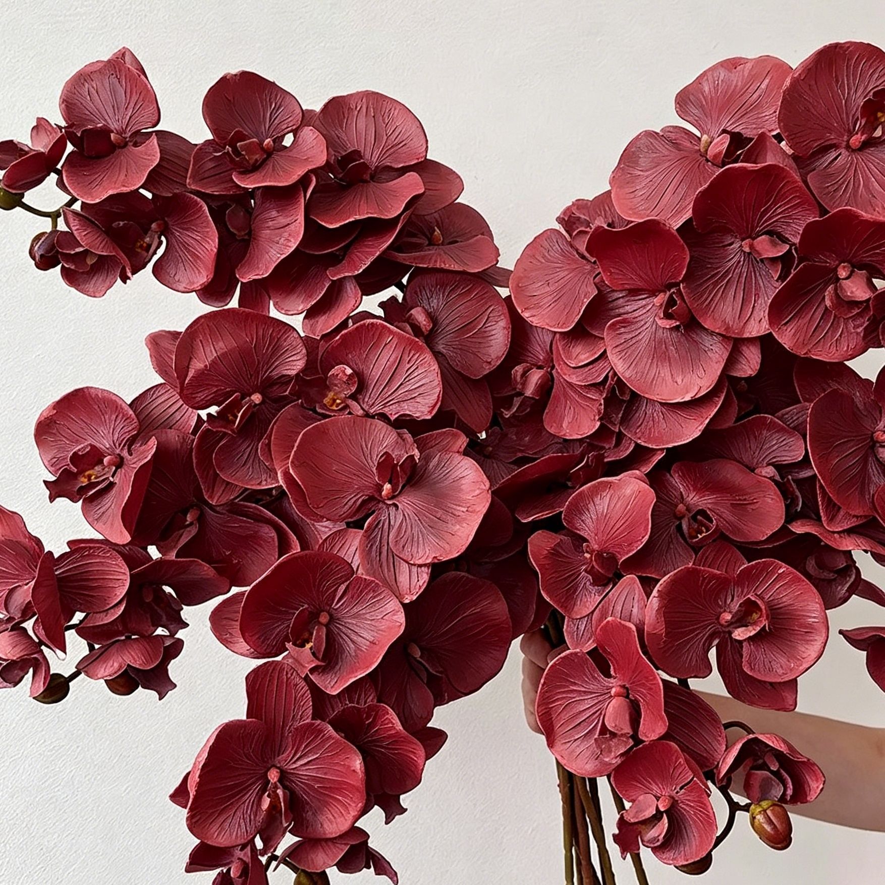 Artificial Oil Painting Phalaenopsis, Dark Red, 3 Pack - Image 4
