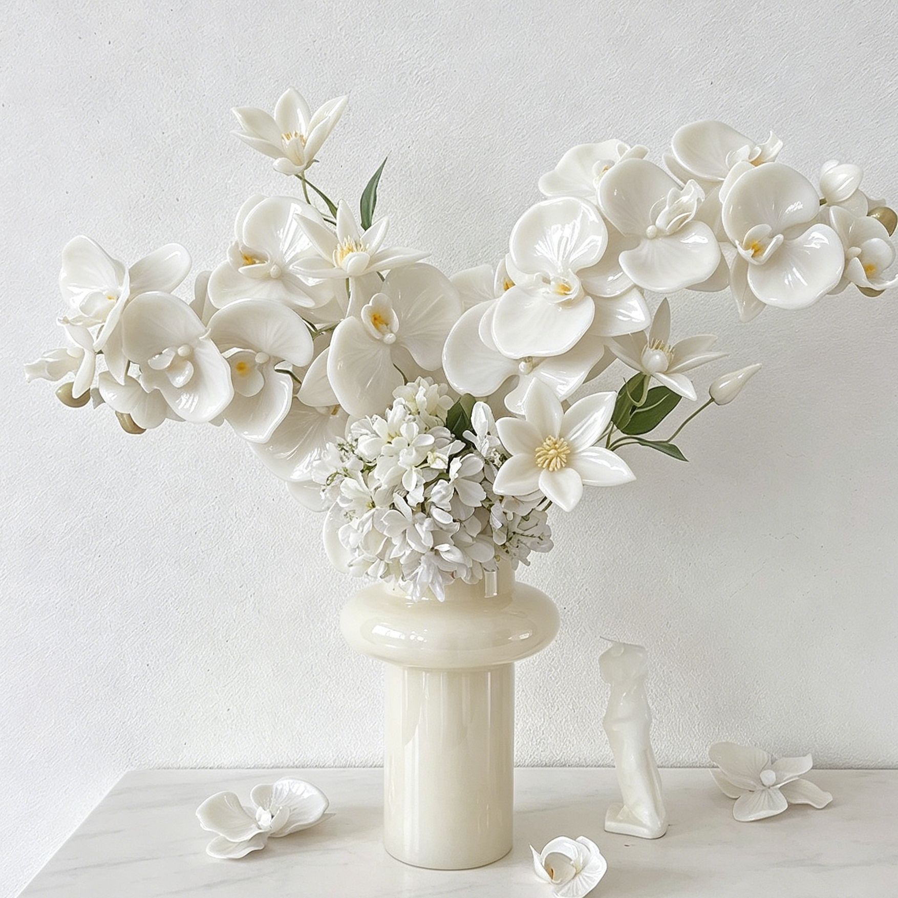 Artificial Oil Painting Phalaenopsis, Jade White, 1 Pack - Image 3