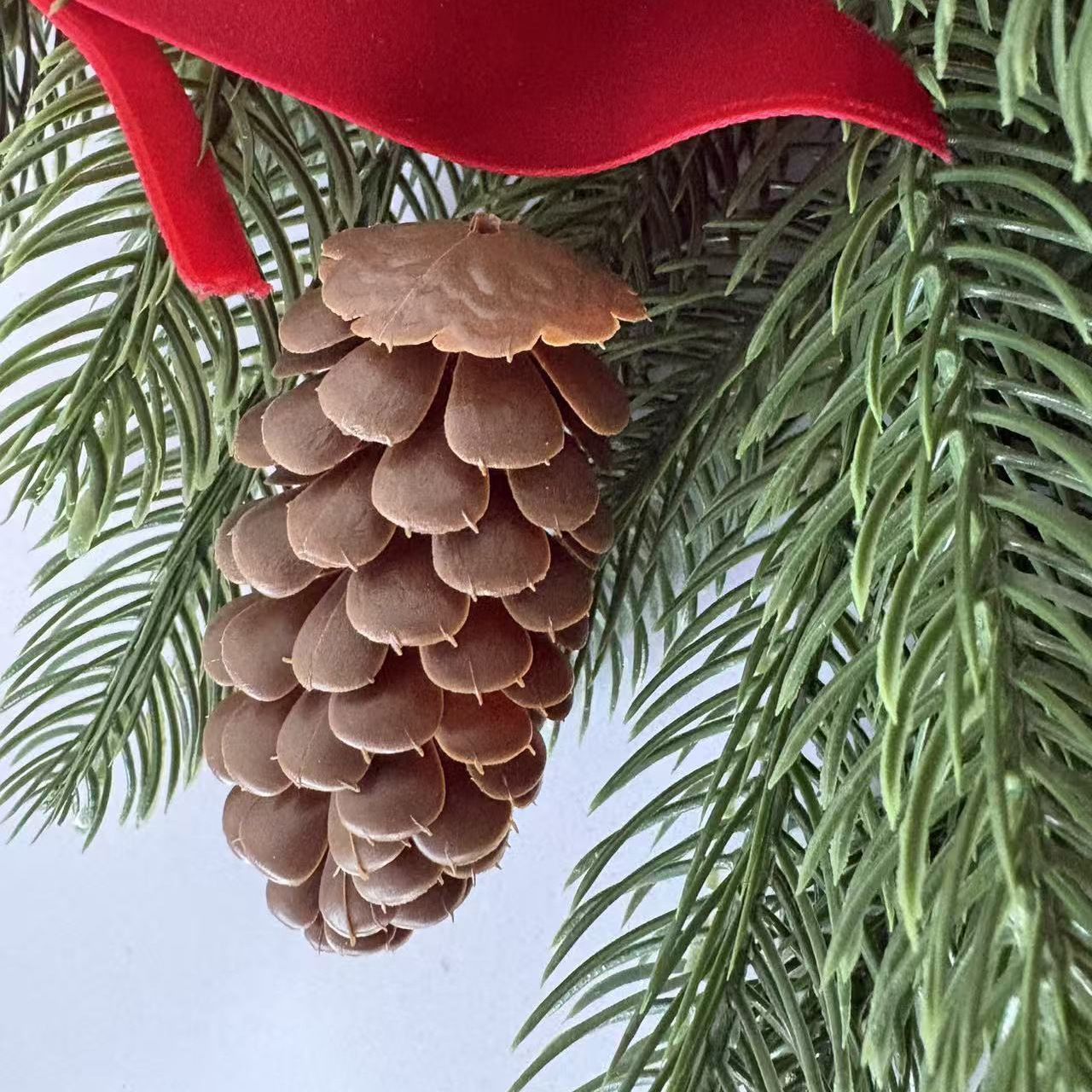 Xmas Teardrop Pine Swag, Red Velvet Bow Wall Door Hanging - Image 3