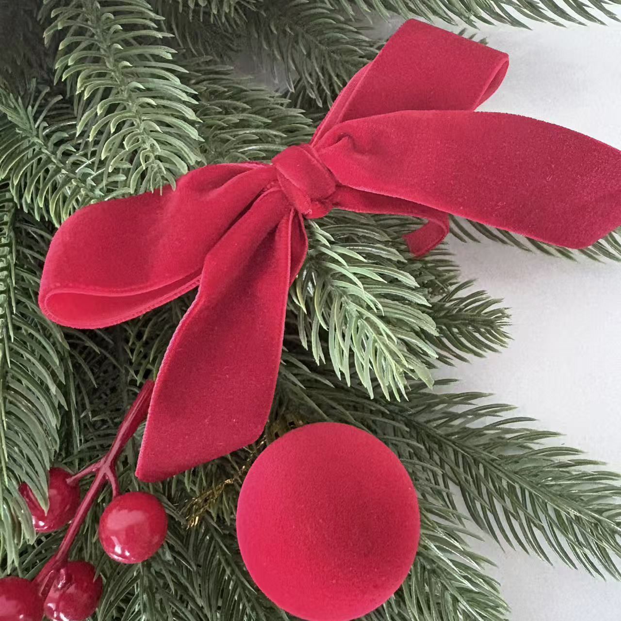 Xmas Teardrop Pine Swag, Red Velvet Bow Wall Door Hanging - Image 4