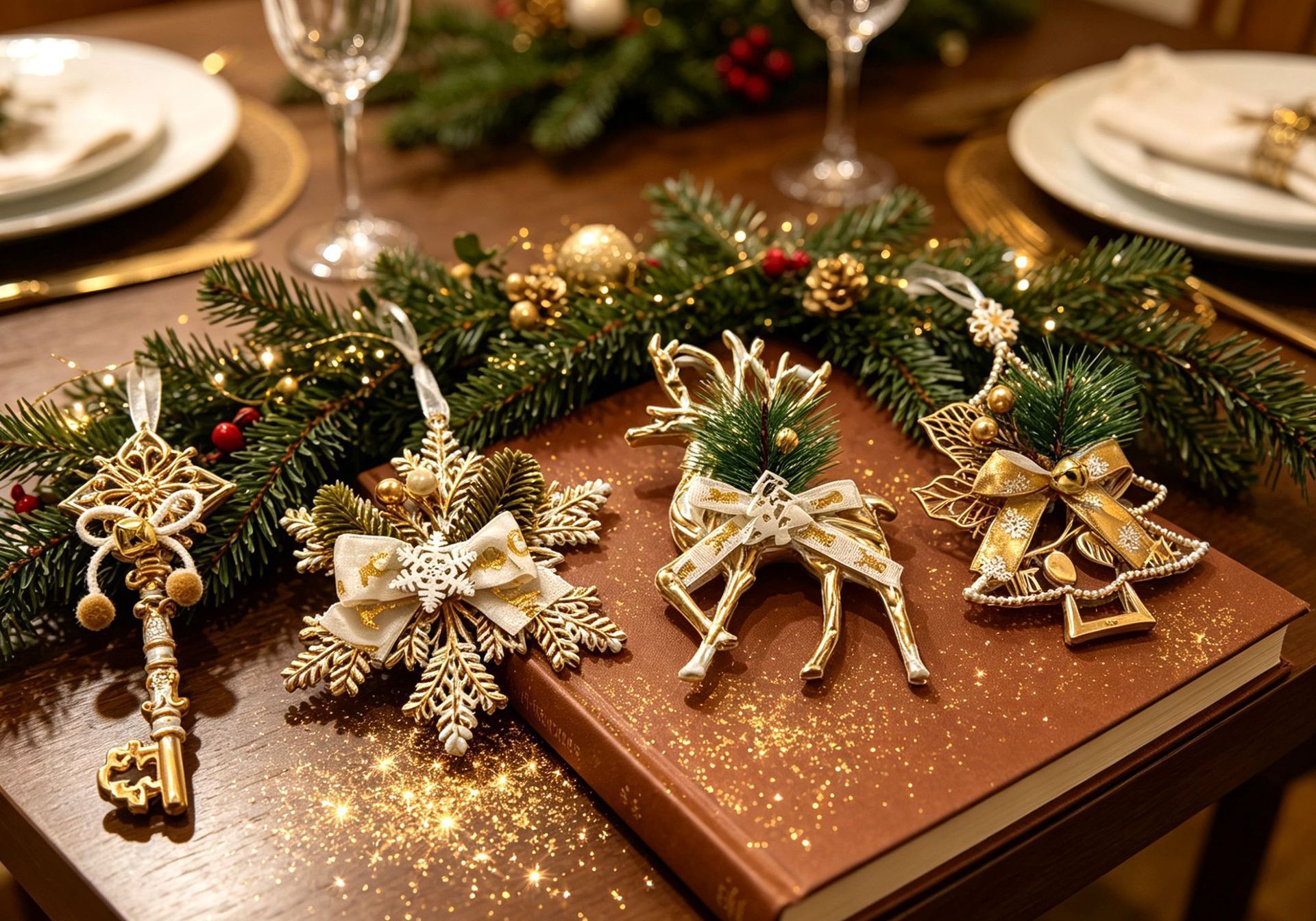 1pk White Gold Vintage Xmas Tree Hanging Ornament - Image 8