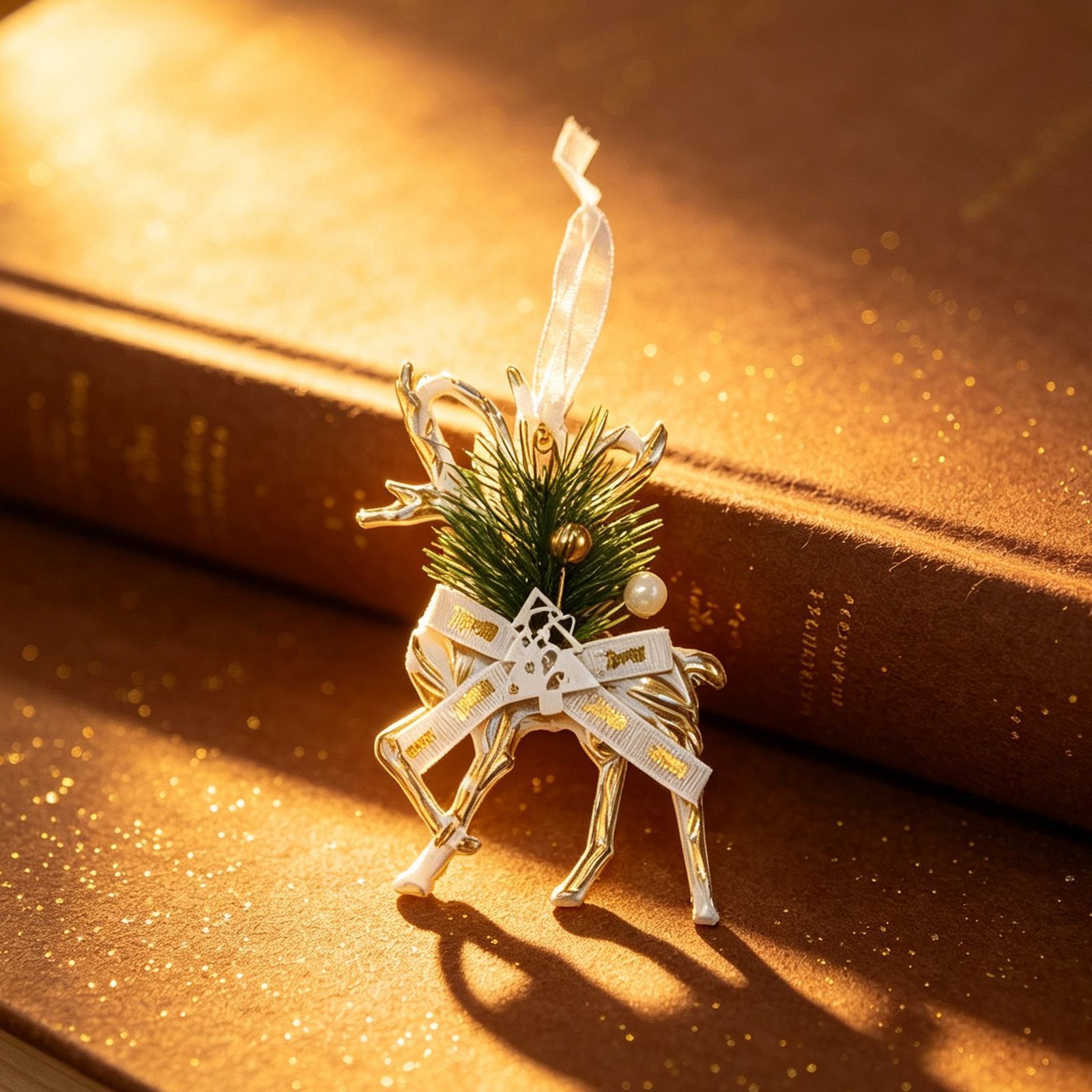 1pk White Gold Vintage Reindeer Xmas Bauble - Image 2