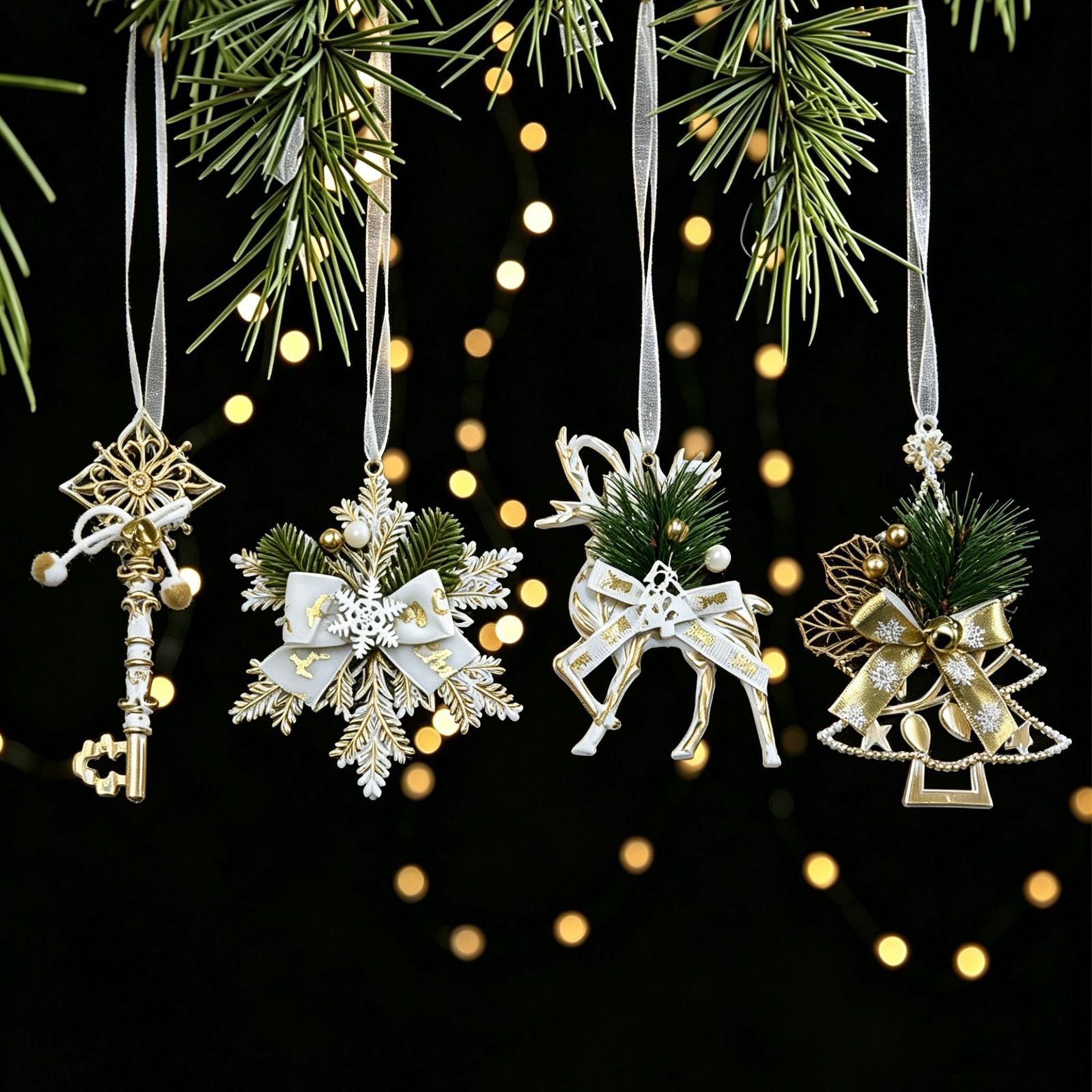 3pk White Gold Vintage Key Xmas Tree Ornament - Image 5