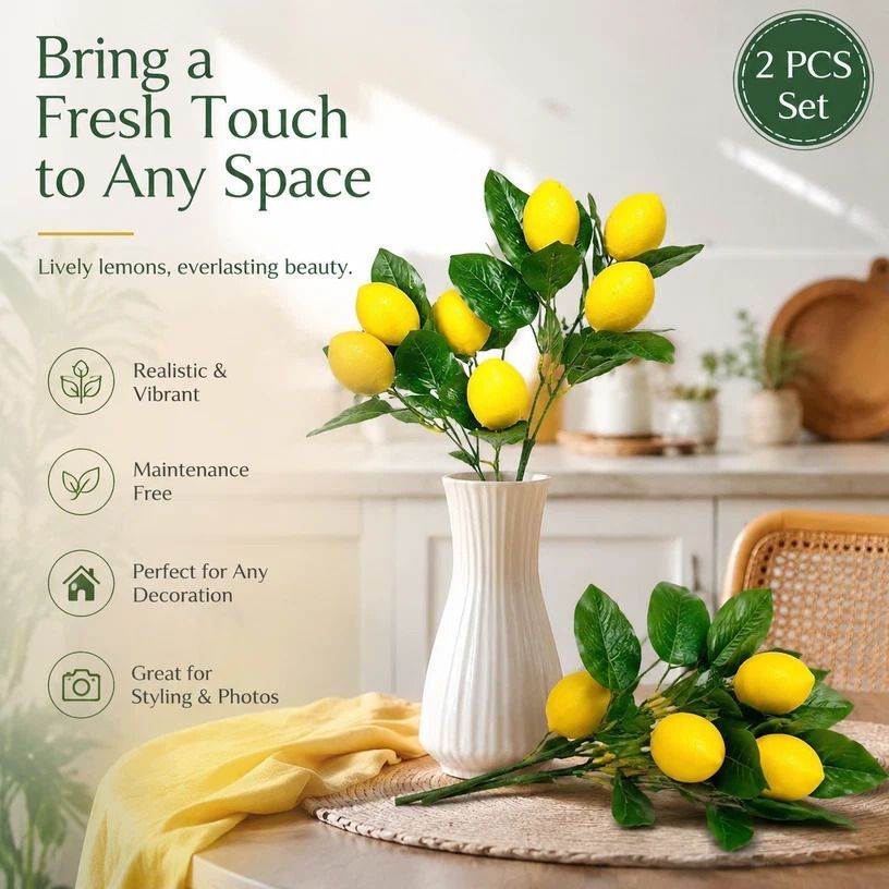 Style A 5 Fork Lemon Bouquet Artificial Table Greenery 2 Pack - Image 1