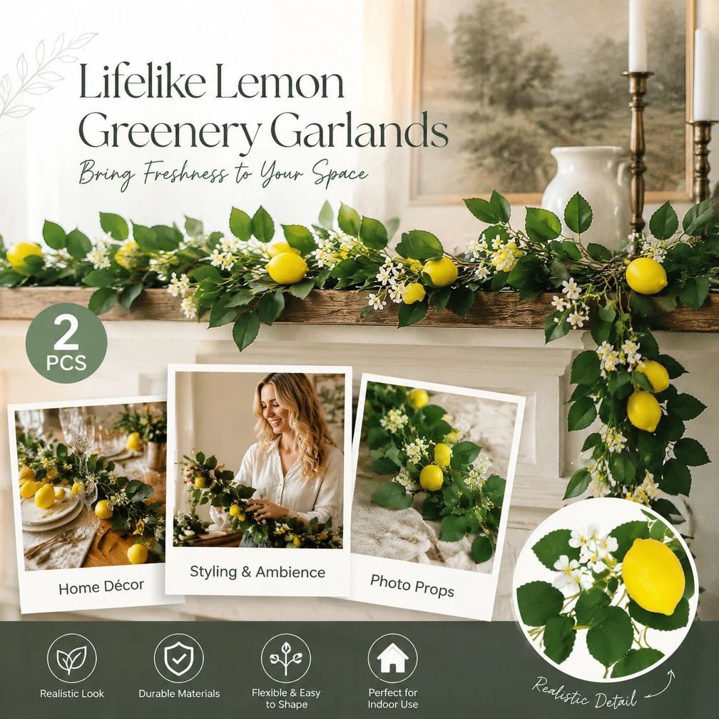 Artificial Lemon Green Leaf Vine Indoor Styling Greenery Set of 2 - Image 1