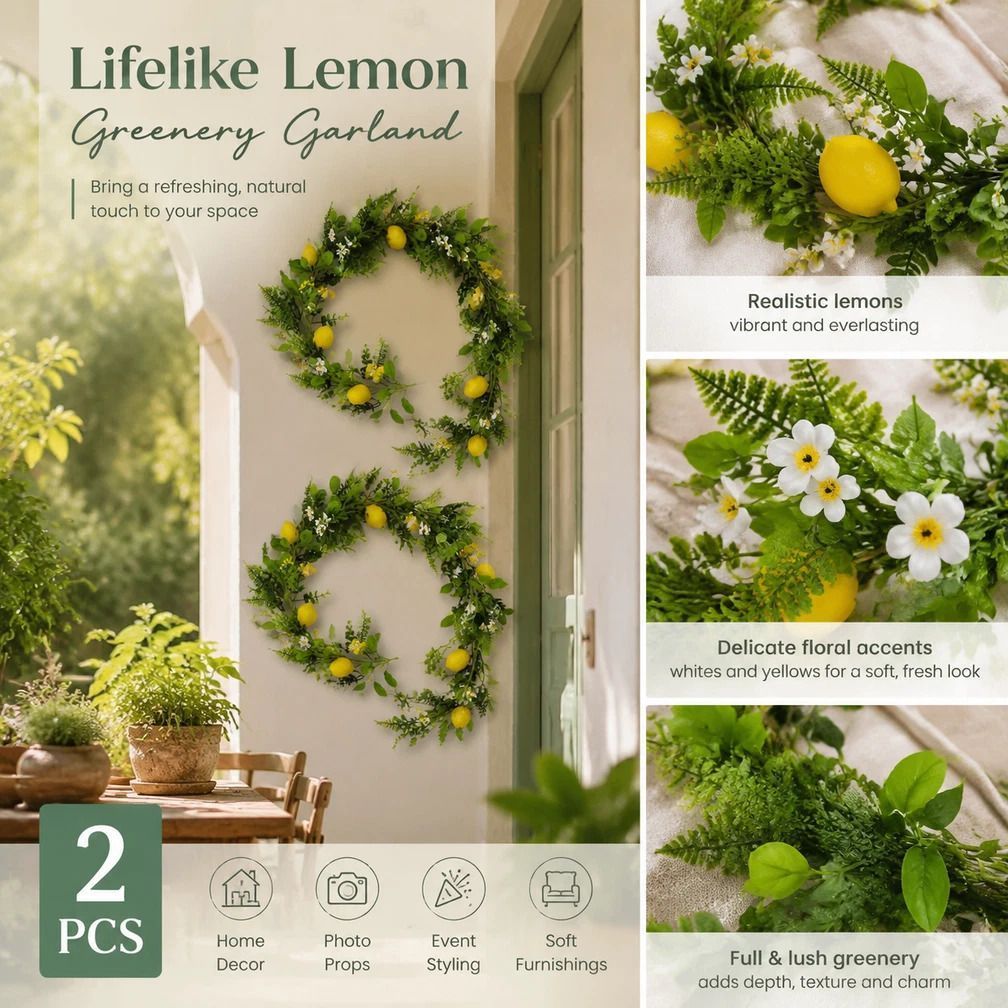 Shiny Lemon Water Grass Vine Foam Fruit Garden Decor 2 Pack - Image 1