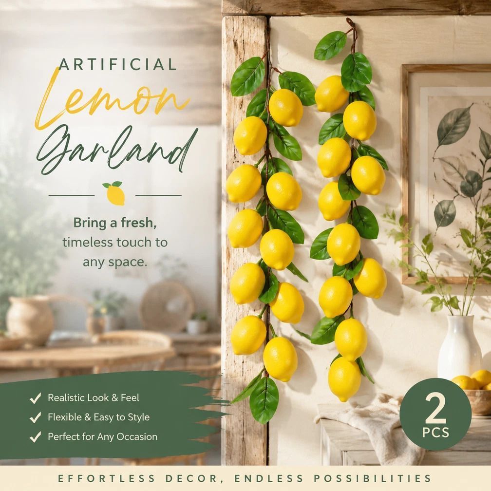 Style A Lemon Vine Wall Hanging Artificial Greenery Set of 2 - Image 1