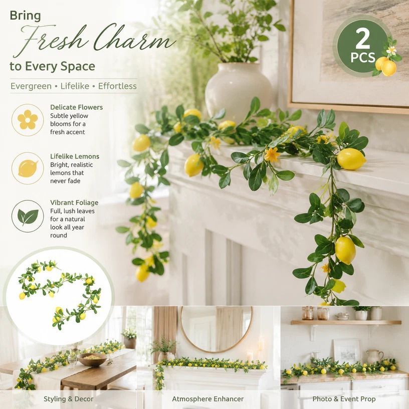 Multipurpose Artificial Lemon Vine Foam Fruit Garland Set of 2 - Image 1