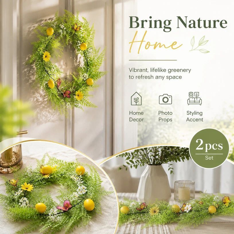 1.75m Spring Lemon Hanging Vine Home Decor Pack of 2 - Image 1