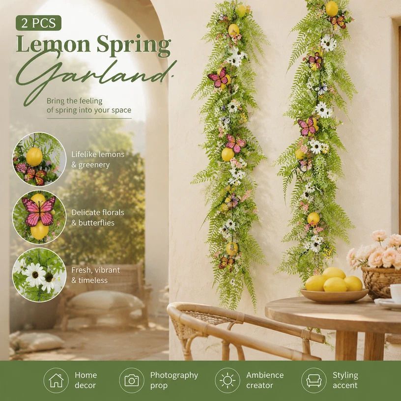 2m Long Spring Artificial Lemon Vine Window Styling Set of 2 - Image 1