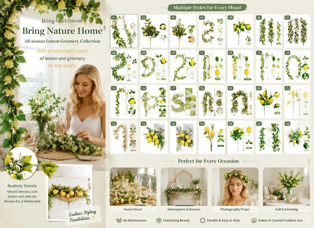 2m Long Spring Artificial Lemon Vine Window Styling Set of 2 - Image 2