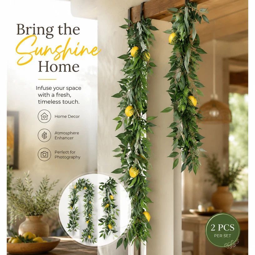 Willow Leaf Faux Lemon Vine Indoor Wall Greenery 2 Pack - Image 1