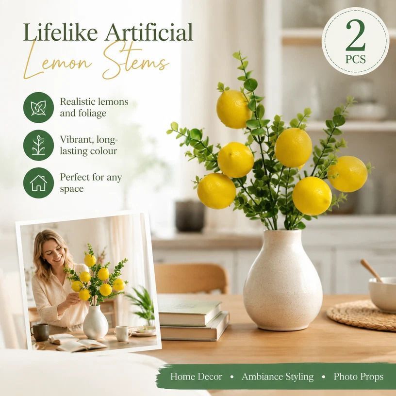 Style B 5 Fork Lemon Bouquet Tabletop Floral Decor Set of 2 - Image 1