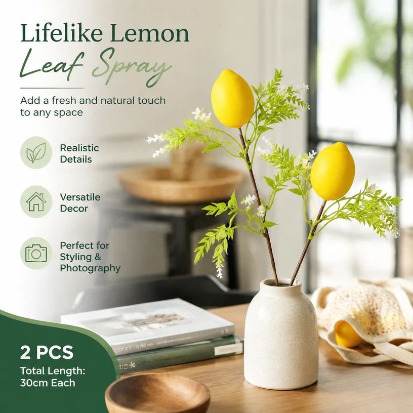 Single Lemon Stem-08 Foam Lemon Greenery Accessory 2 Pack - Image 1