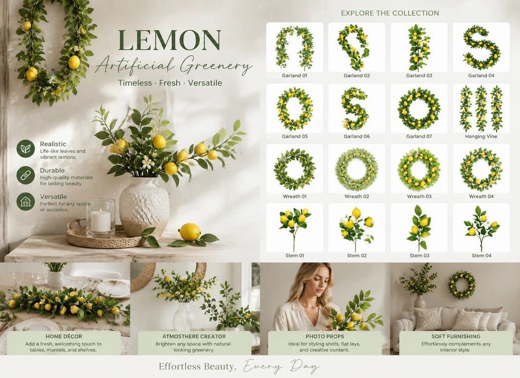 Single Lemon Stem-08 Foam Lemon Greenery Accessory 2 Pack - Image 3