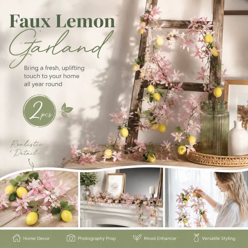 Style B Artificial Lemon Multipurpose Hanging Garland Set of 2 - Image 1