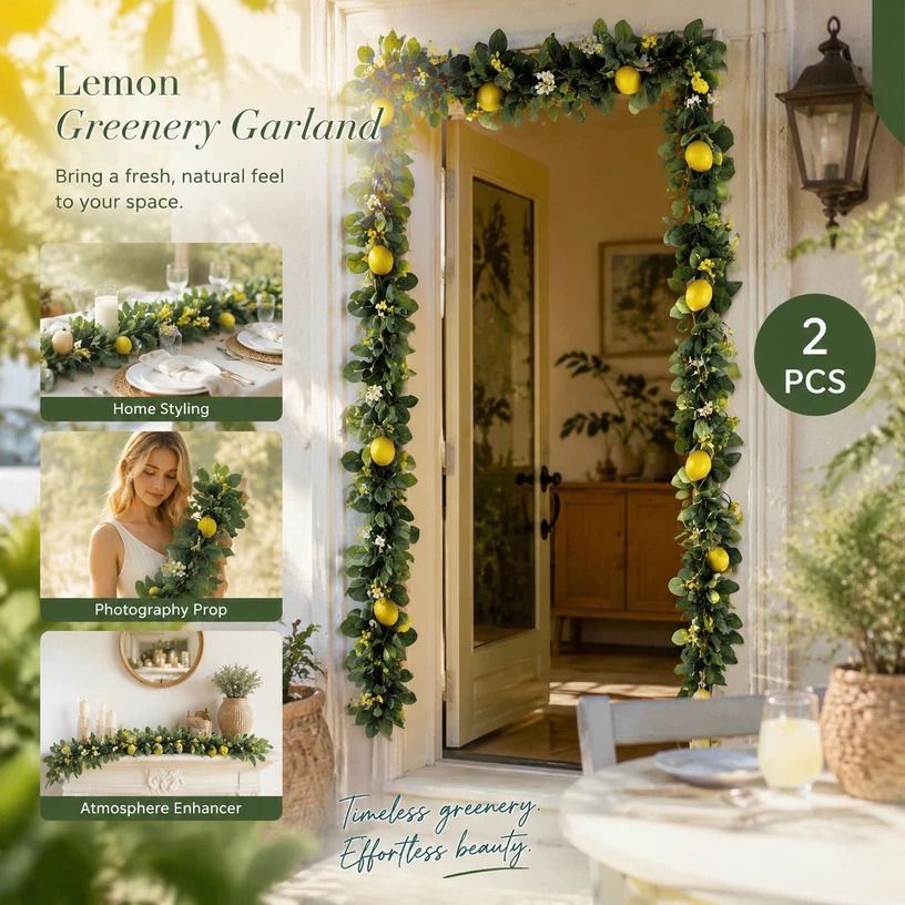 Dense Foliage Artificial Lemon Vine Full Greenery Hanging Decor Set of 2 - Image 1
