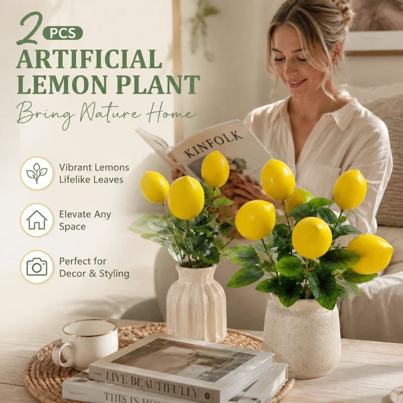 Single Lemon Stem A Small Foam Lemon Home Decor Set of 2 - Image 1