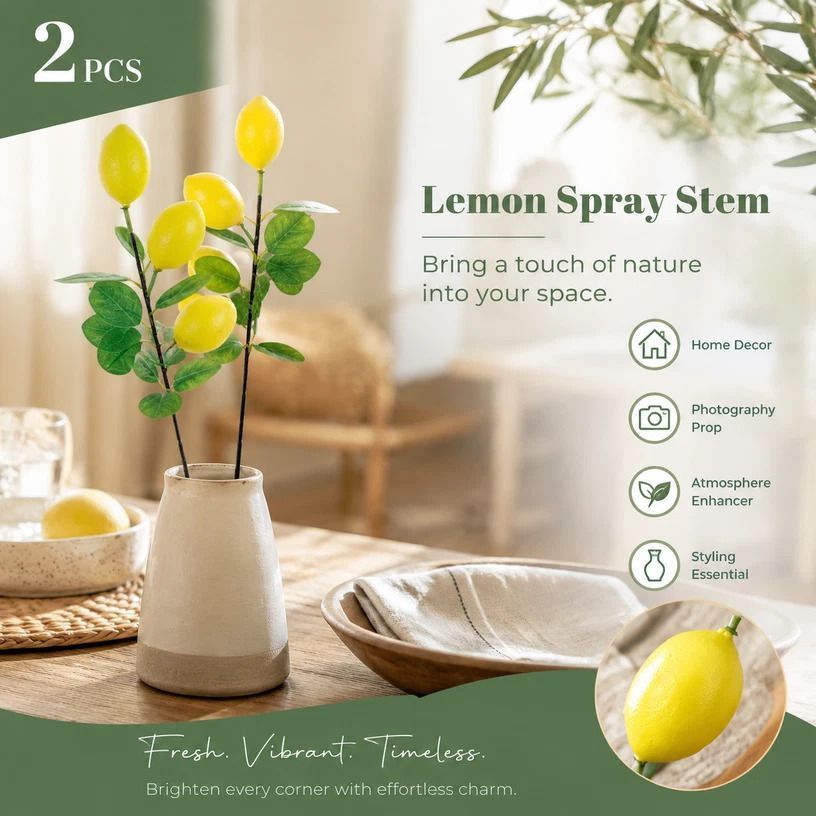 Single Lemon Stem B Artificial Lemon Branch Table Ornament 2 Pack - Image 1