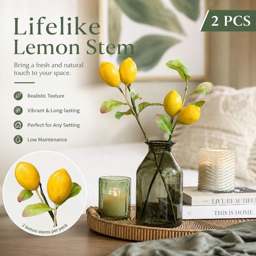Single Lemon Stem C Small Foam Lemon Artificial Branch Set of 2 - Image 1