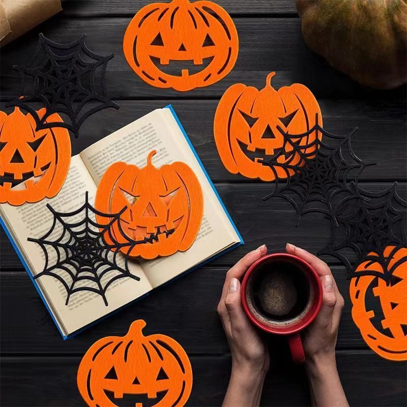 1pk Felt Pumpkin Halloween Coasters Heat Resistant Drink Mats - Image 2