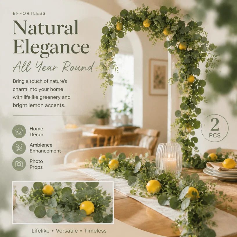 Eucalyptus Mixed Lemon Vine Garden Landscape Decor Set of 2 - Image 1