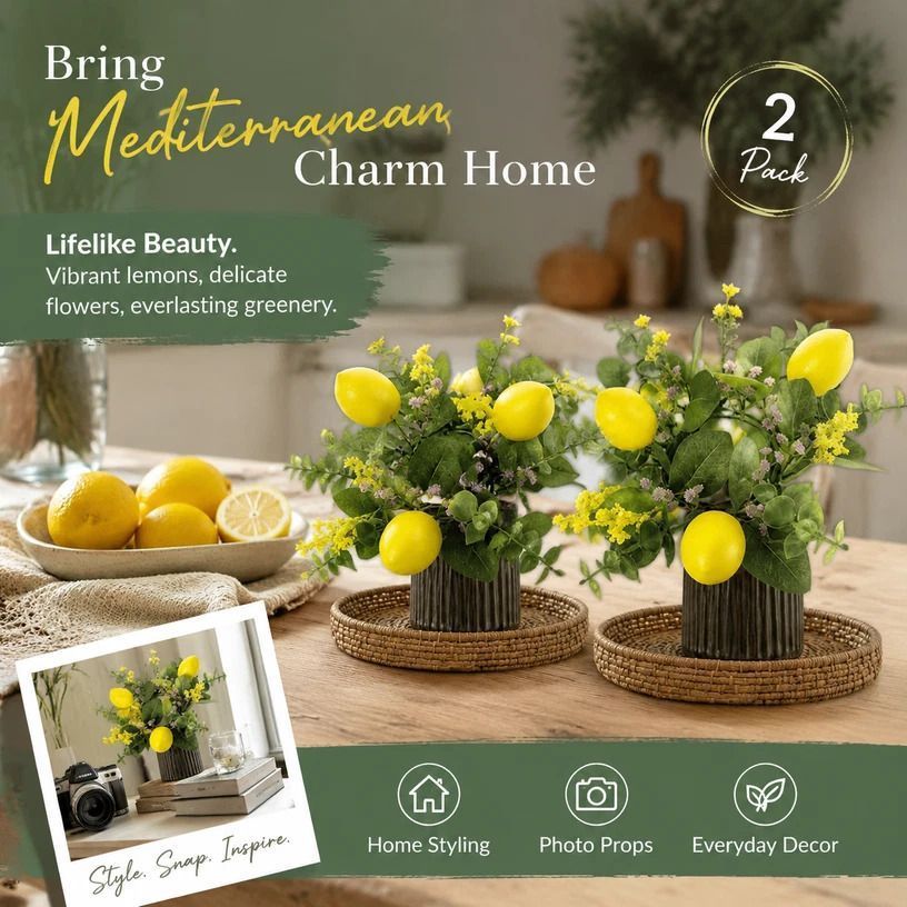 Artificial Lemon Wreath Front Door Hanging Ornament Pack of 2 - Image 1
