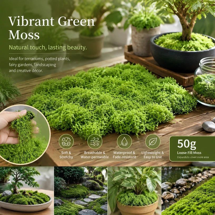 Light Green Artificial String Moss Fairy Garden Filler 50g - Image 1