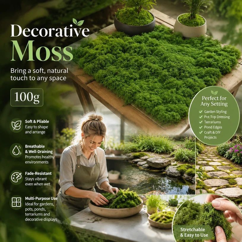 Dark Green Preserved String Moss Indoor Plant Pot Top Dressing 100g - Image 1