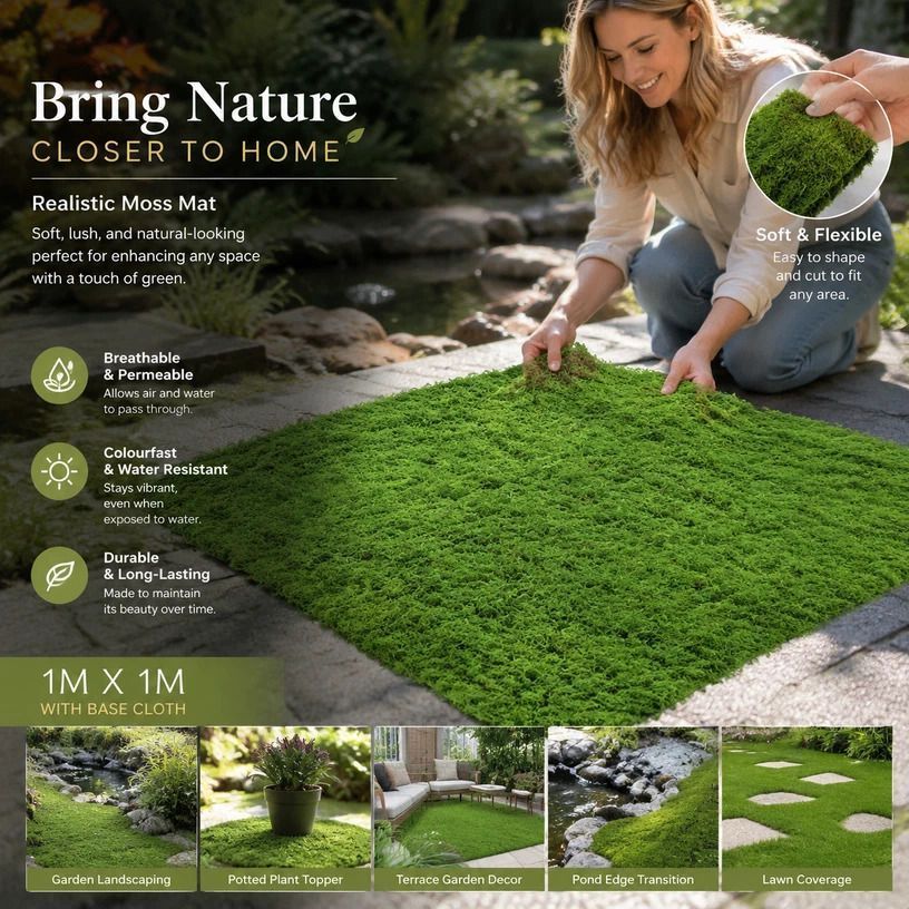 Dark Green String Moss Mat With Base Cloth 1m脳1m Artificial Landscape Turf - Image 1