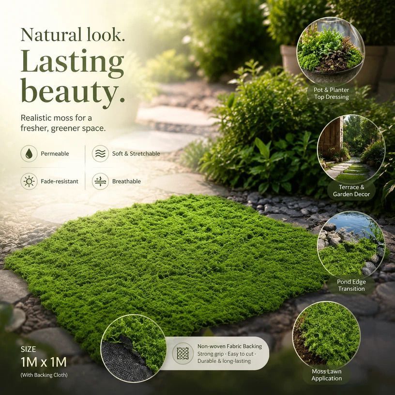 Light Green Preserved Moss Sheet With Fabric Backing 1m脳1m Patio Decor - Image 1