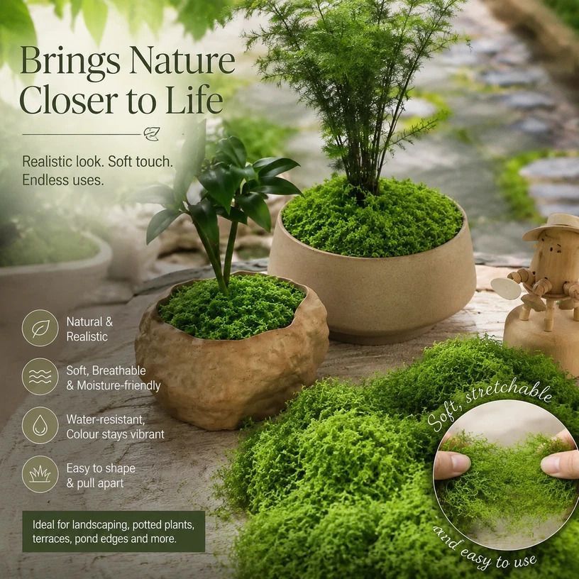 Light Green Preserved Moss Sheet With Fabric Backing 1m脳1m Patio Decor - Image 2