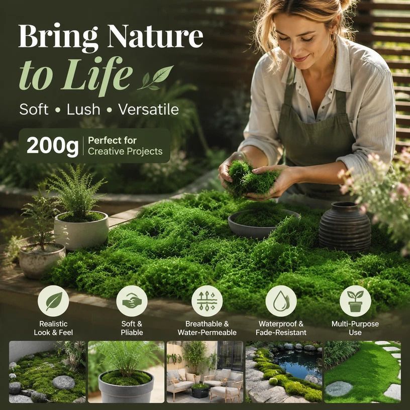 Dark Green Large Pack Faux String Moss Plant Pot Cover 200g - Image 1