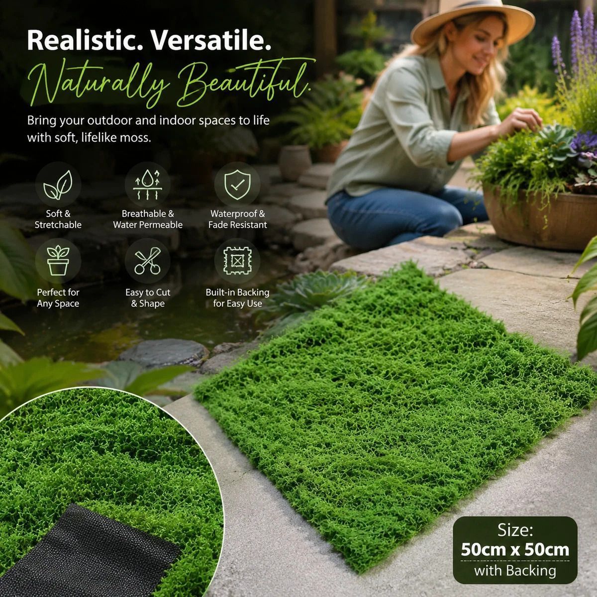 Dark Green Artificial Moss Sheet With Base Cloth 50cm脳50cm Mini Scene Turf - Image 1