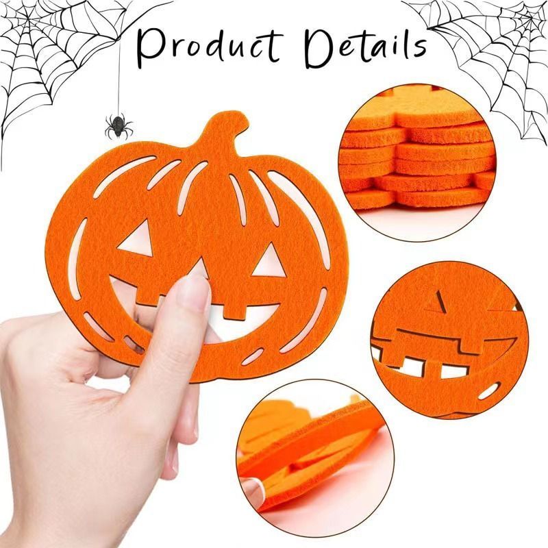 5pk Felt Pumpkin Halloween Coasters Heat Resistant Drink Mats - Image 5
