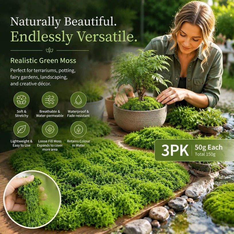Light Green Preserved Moss Pot Cover Craft Kit 3 Pack 50g - Image 1