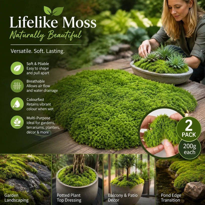 Light Green Bulk Preserved Moss Terrarium Landscape Kit Set of 2 Bags 200g - Image 1