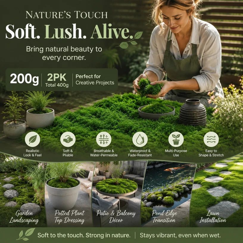 Dark Green Large Pack Faux String Moss Pot Top Dressing 2 Pack 200g - Image 1