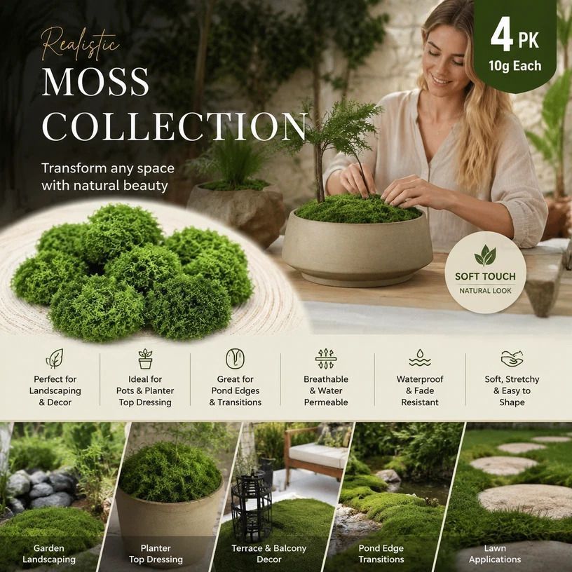Light Green Mini Preserved String Moss Small Bonsai Filler Set of 4 Bags 10g - Image 1