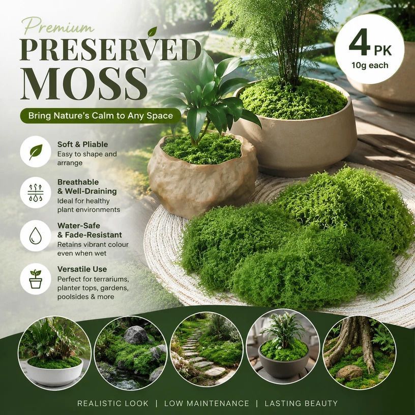 Dark Green Tiny Artificial Thread Moss Terrarium Craft Kit 4 Pack 10g - Image 1