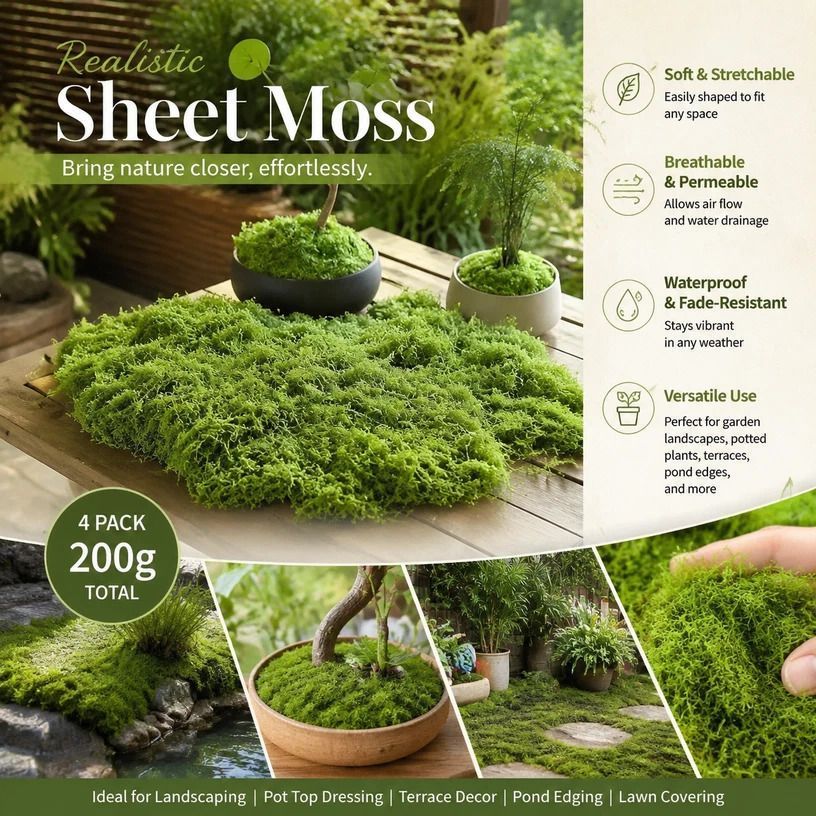 Light Green Bulk Preserved Moss Landscape Decor Set of 4 Bags 200g - Image 1