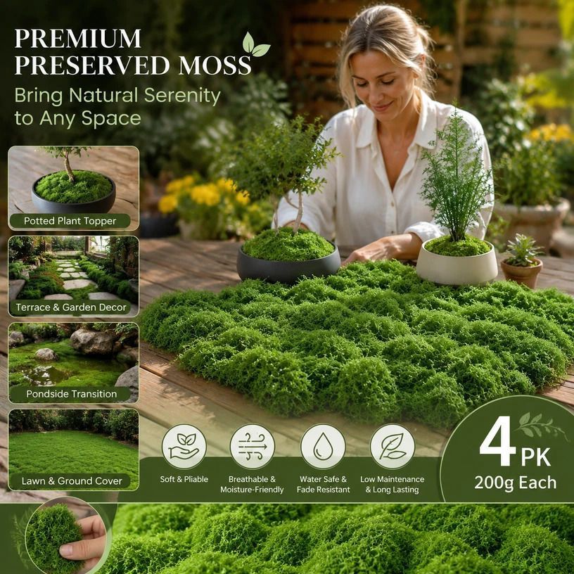 Dark Green Large Pack Faux String Moss Pot Cover 4 Pack 200g - Image 1