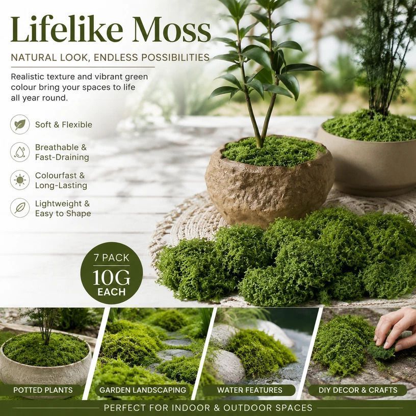 Light Green Mini Preserved String Moss Small Bonsai Filler Set of 7 Bags 10g - Image 1