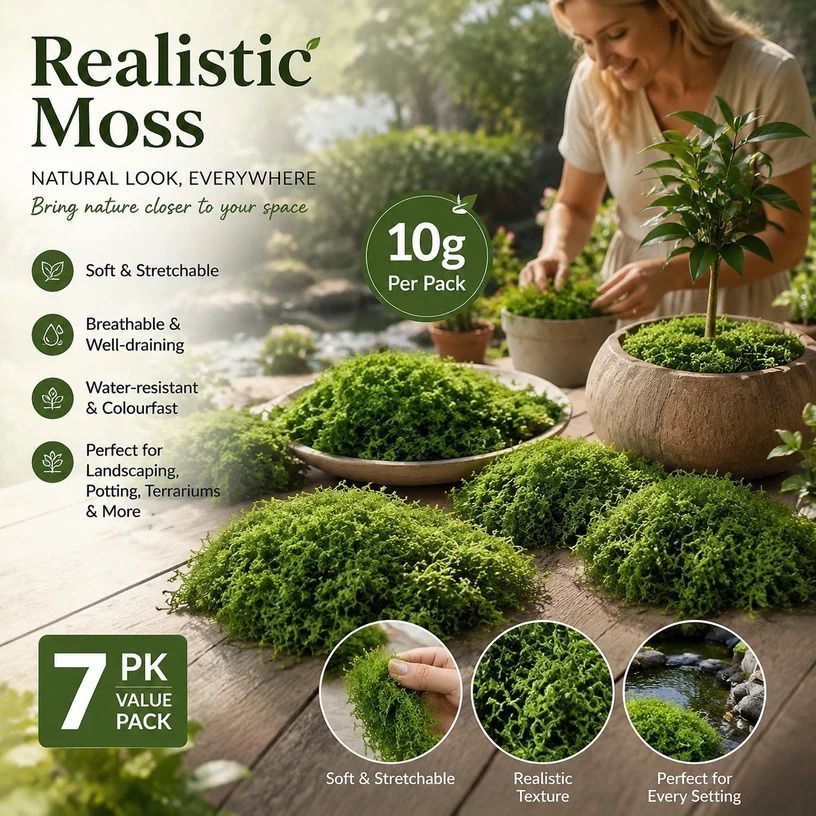 Dark Green Tiny Artificial Thread Moss Terrarium DIY Craft Supply 7 Pack 10g - Image 1