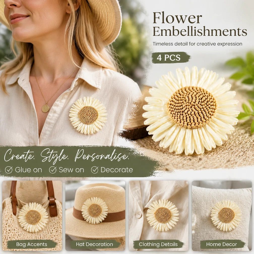 Cream White Boho Artificial Sunflower Daisy Garment Bag Accessory 4 Pack - Image 1